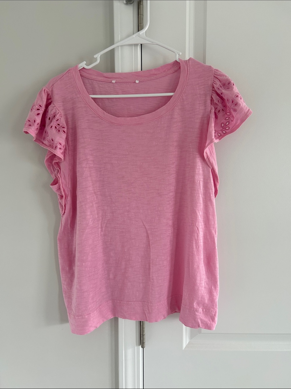 Women’s Pink Eyelet Flutter Sleeve Tee